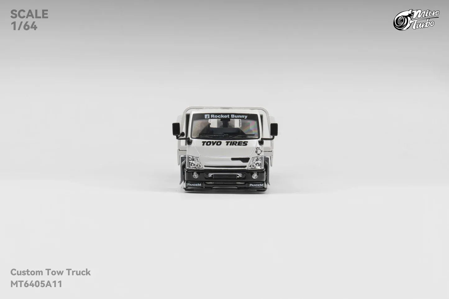 Micro Turbo Rocket Bunny Pandem Custom Flat Bed Tow Truck Metallic White