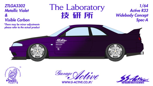**PRE ORDER** The Laboratory Garage Active Nissan R33 Widebody Concept Spec-A By Zonzo Studio - Metallic Violet (Carbon Engine Hood)