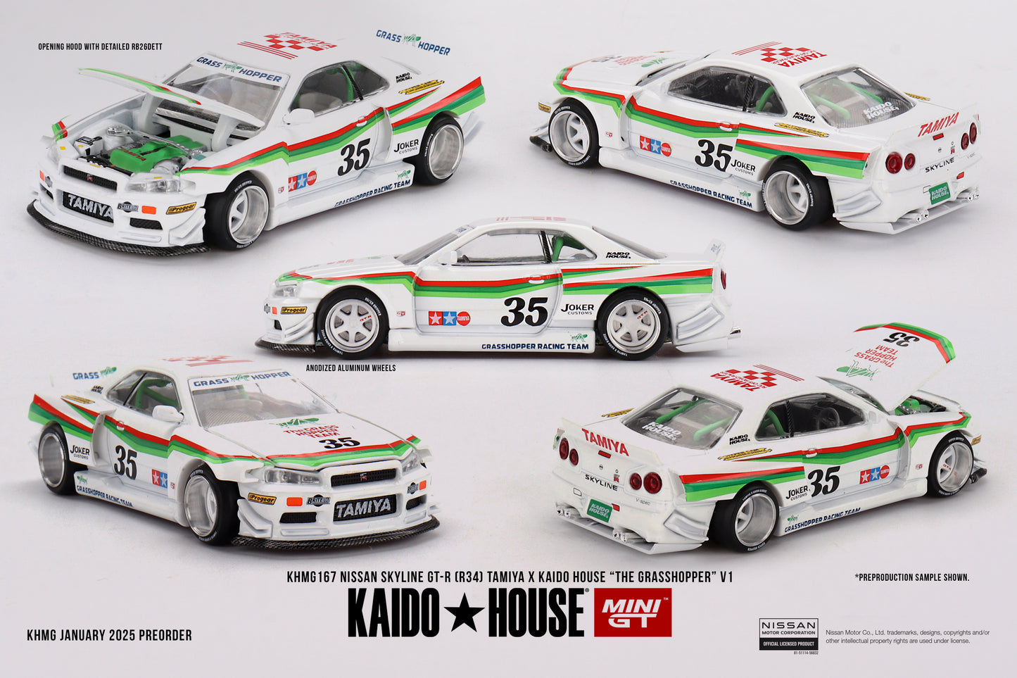 **PRE ORDER** Kaido House x Mini GT Nissan Skyline GT-R (R34) TAMIYA × KAIDO HOUSE "The GRASSHOPPER" V1 - KHMG167
