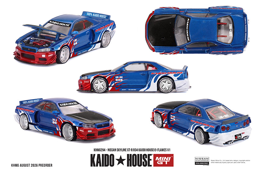 **PRE ORDER** Kaido House x Mini GT Nissan Skyline GTR R34 Kaido House Flames V1 - KHMG294