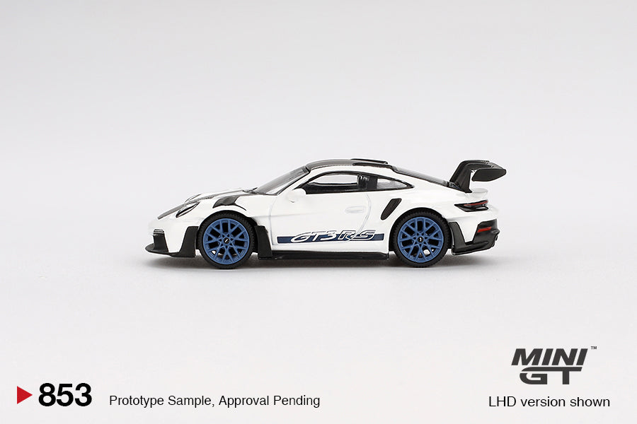 **PRE ORDER** Mini GT Porsche 911 (992) GT3 RS Weissach Package White with Indigo Blue
