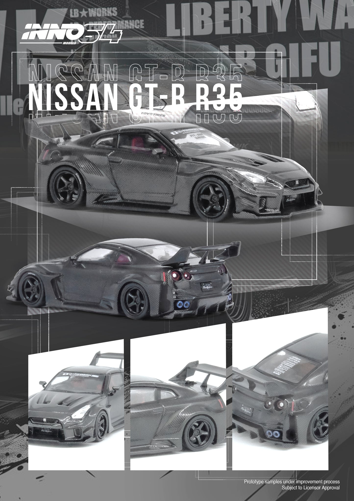 Pre Order INNO64 Nissan Skyline R35 GTR LBWK Super Silhouette Full Carbon