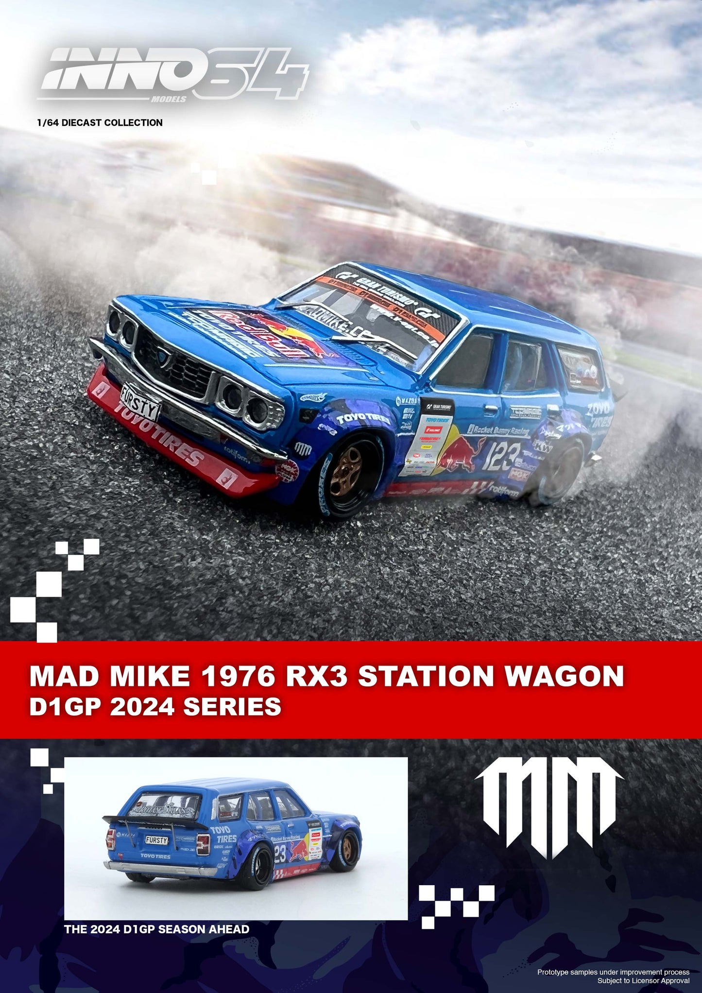 **PRE ORDER** INNO64 Mad Mike 1976 Mazda RX-3 Wagon D1GP Series 2024