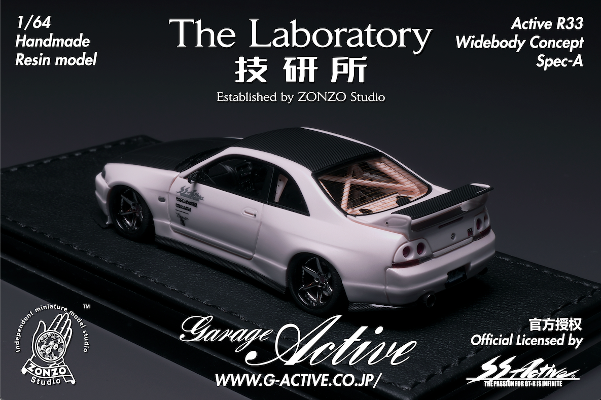 **PRE ORDER** The Laboratory Garage Active Nissan R33 Widebody Concept Spec-A By Zonzo Studio - Pearl White (Carbon Cover)