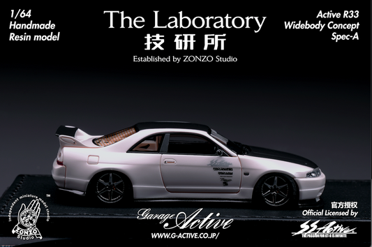 **PRE ORDER** The Laboratory Garage Active Nissan R33 Widebody Concept Spec-A By Zonzo Studio - Pearl White (Carbon Cover)