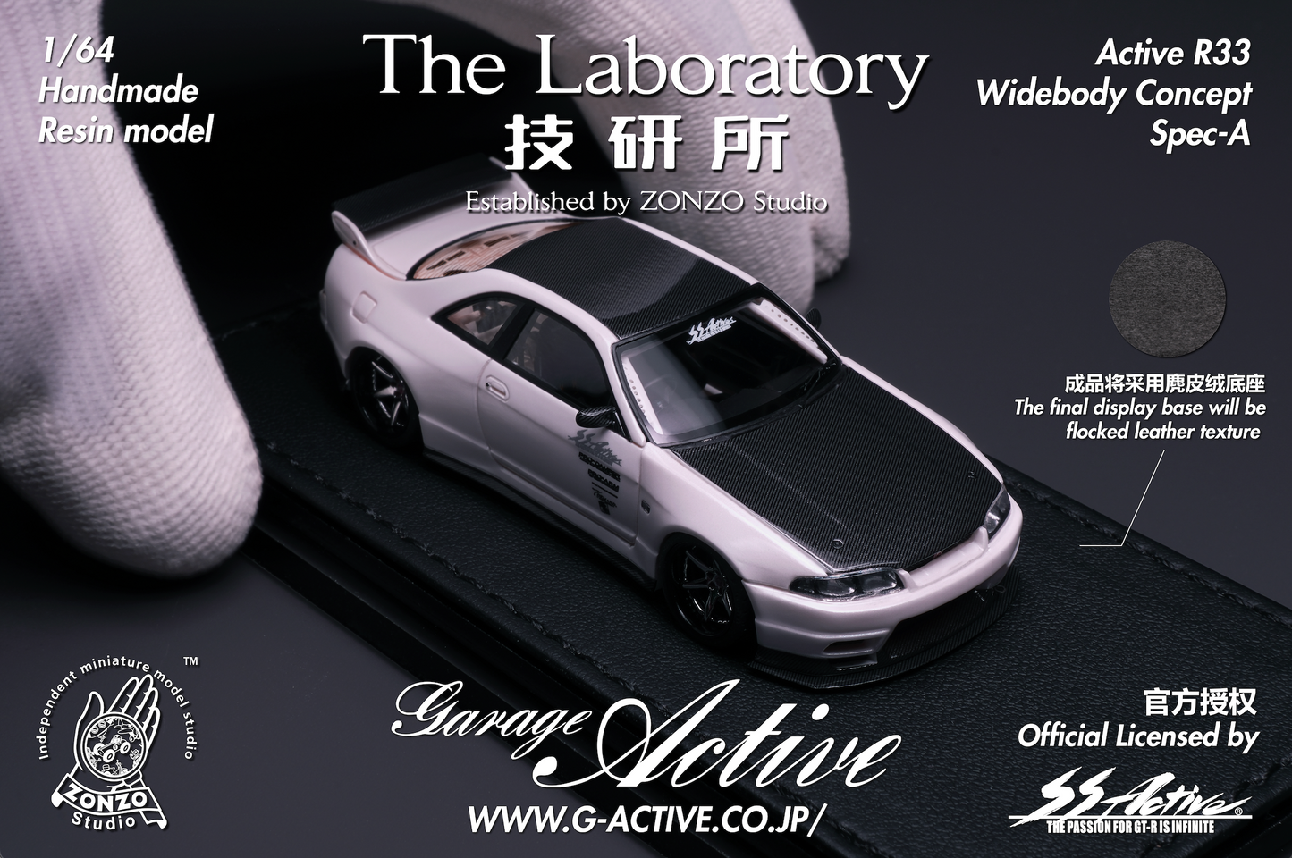**PRE ORDER** The Laboratory Garage Active Nissan R33 Widebody Concept Spec-A By Zonzo Studio - Pearl White (Carbon Cover)