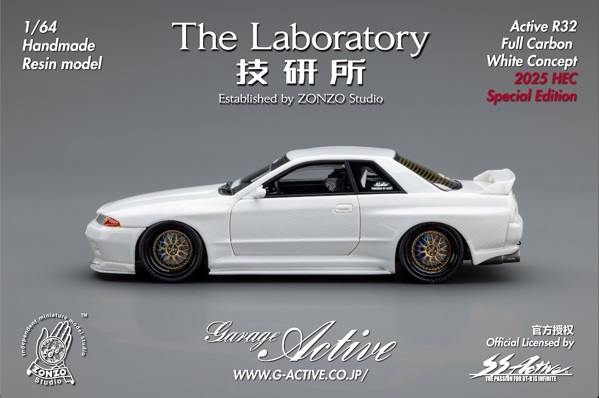 **PRE ORDER** The Laboratory Garage Active By Zonzo Studio 2025 Hobby Expo China Exclusive Limited Edition R32 GTR Skyline Full Carbon - White