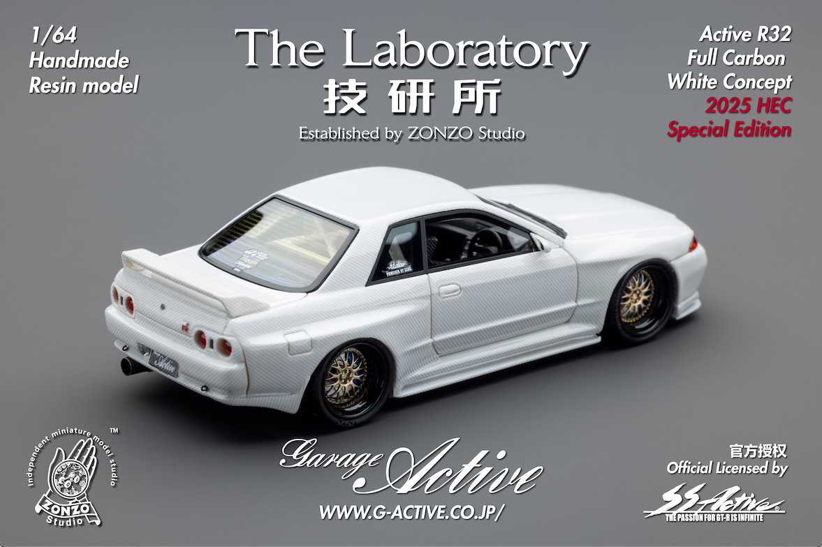**PRE ORDER** The Laboratory Garage Active By Zonzo Studio 2025 Hobby Expo China Exclusive Limited Edition R32 GTR Skyline Full Carbon - White
