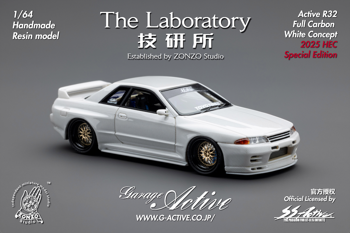 **PRE ORDER** The Laboratory Garage Active By Zonzo Studio 2025 Hobby Expo China Exclusive Limited Edition R32 GTR Skyline Full Carbon - White