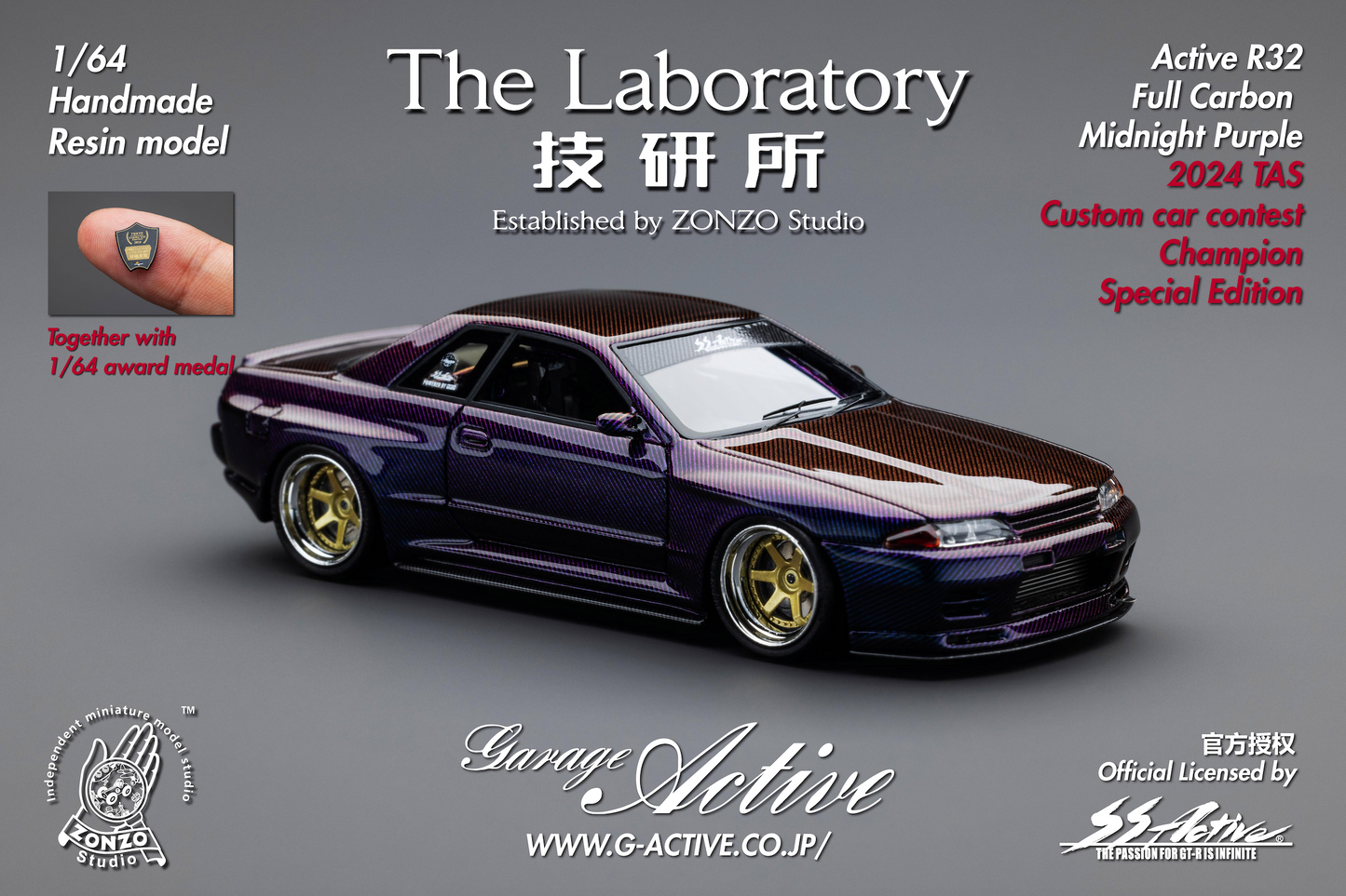 **PRE ORDER** The Laboratory Garage Active By Zonzo Studio 2024 Tokyo Auto Salon Modified Car Category Champion Exclusive Limited Edition R32 GTR Skyline - Midnight Purple Full Carbon