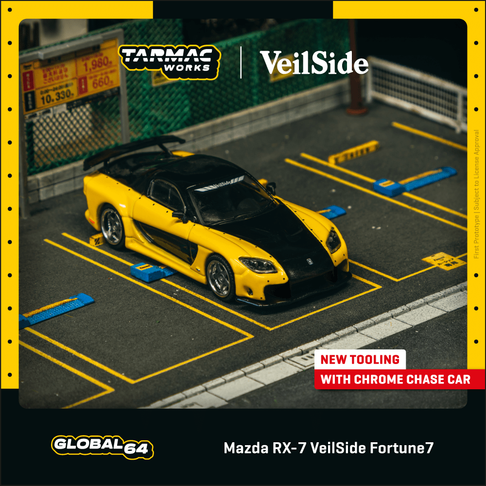 **PRE ORDER** Tarmac Works Mazda RX-7 Veilside Fortune 7 - Yellow / Black