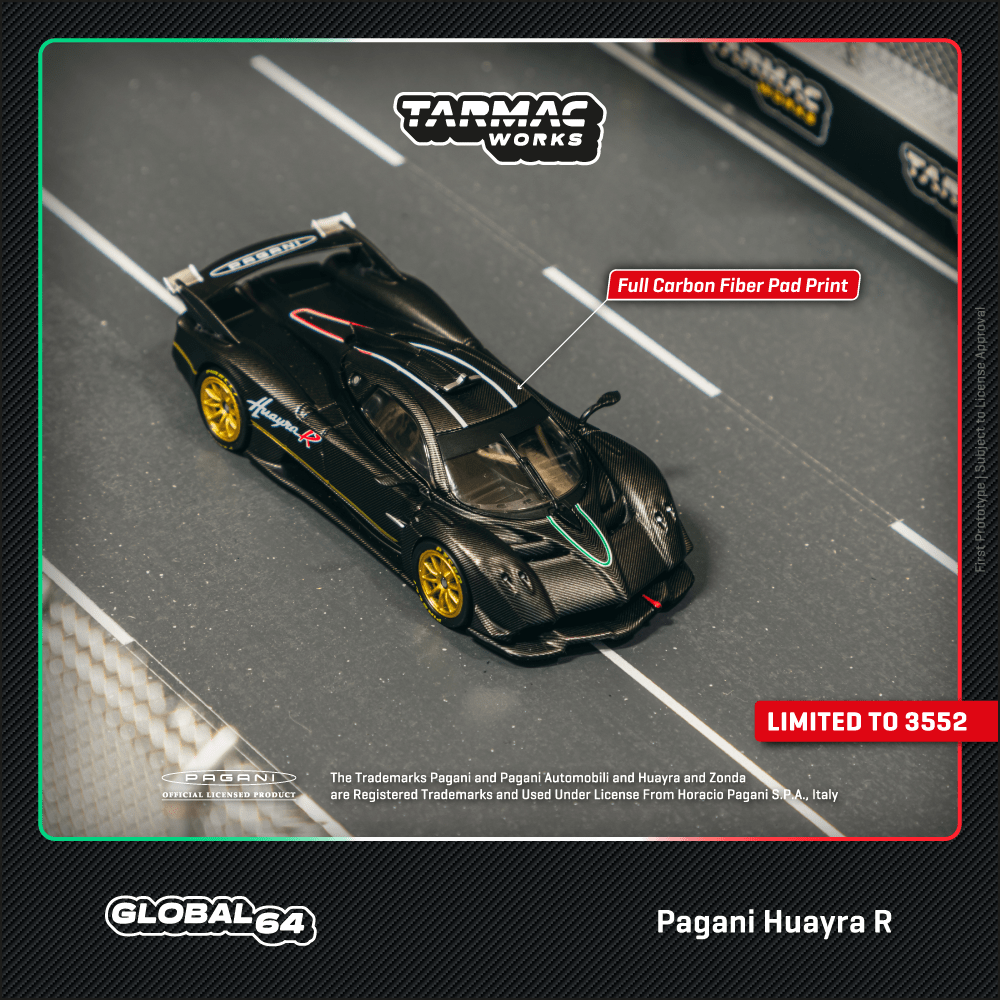 **PRE ORDER** Tarmac Works Pagani Huayra R - Matt Black carbon Fibre