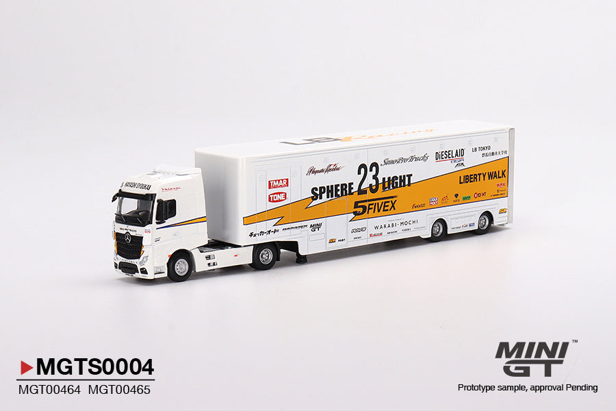 Mini GT Mercedes-Benz Actros w/ Racing Transporter Liberty Walk