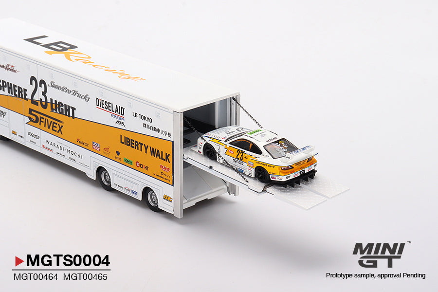 Mini GT Mercedes-Benz Actros w/ Racing Transporter Liberty Walk