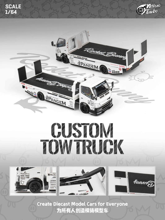 Micro Turbo Rocket Bunny Pandem Custom Flat Bed Tow Truck Metallic White