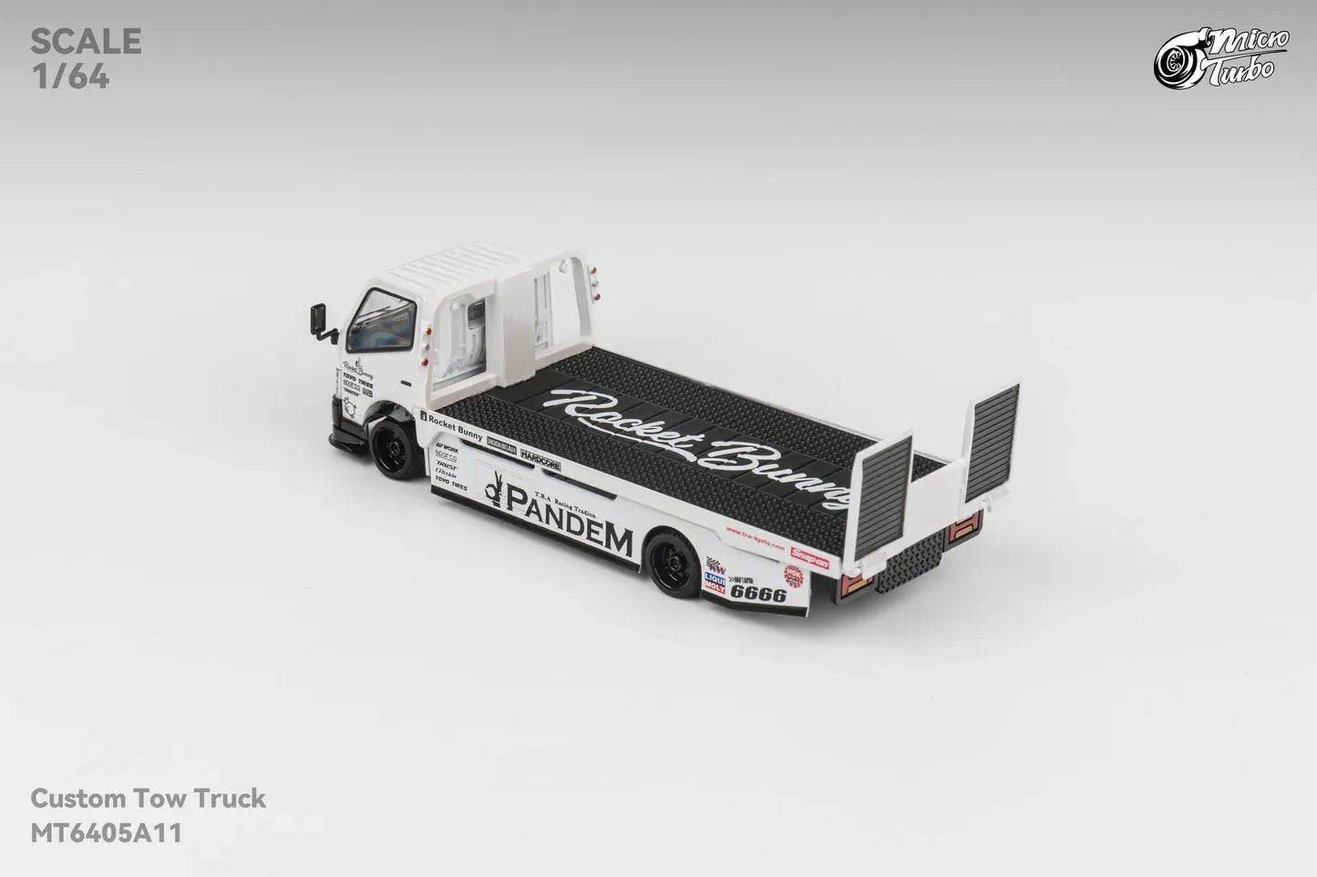 Micro Turbo Rocket Bunny Pandem Custom Flat Bed Tow Truck Metallic White