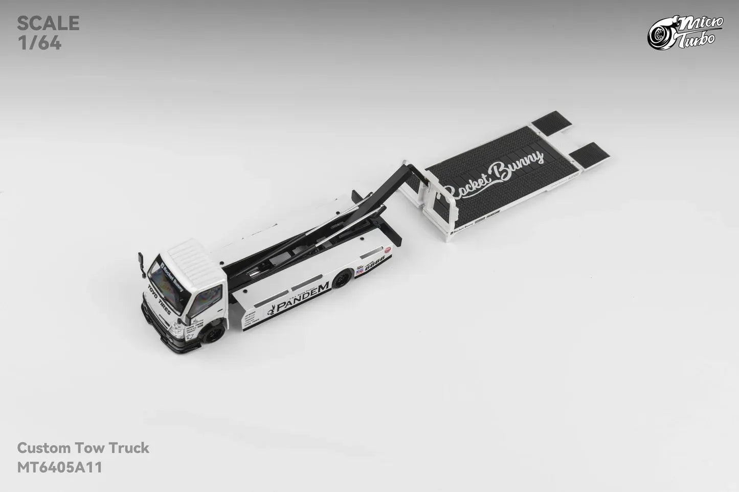 Micro Turbo Rocket Bunny Pandem Custom Flat Bed Tow Truck Metallic White