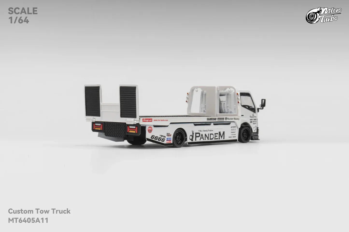 Micro Turbo Rocket Bunny Pandem Custom Flat Bed Tow Truck Metallic White