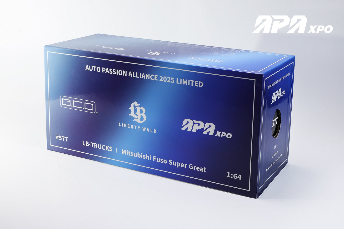 **PRE ORDER** GCD 1:64 Liberty Walk LB-Trucks Mitsubishi Fuso Super Great Transporter LBWK - 2025 Foshan APA XPO Special Limited Edition Chrome Blue - Limited to 800 Pieces