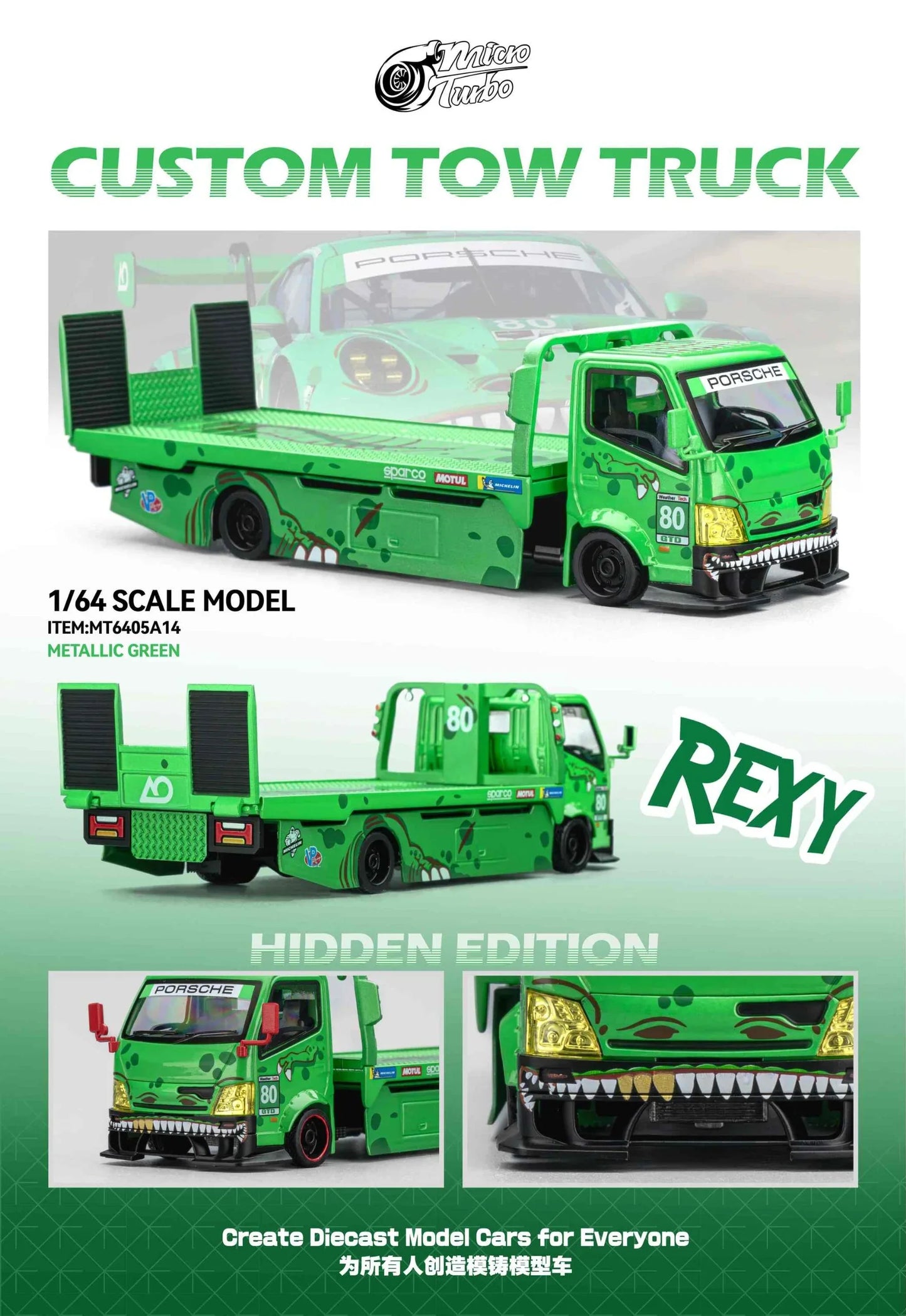 **PRE ORDER** Micro Turbo Mega Gear Custom Tow Truck Dino Rexy Livery Green MT6405A14