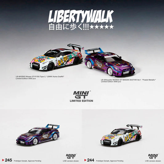 Mini GT LBWK Nissan GT-R R35 LBWK Kuma Grafitti & LB Silhouette Works 35GT-RR Set MGT00244 / MGT00245