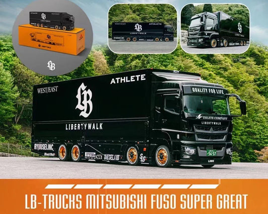Pre order GCD 1:64 Liberty Walk LB-Trucks Mitsubishi Fuso Super Great Transporter Athlete - Black