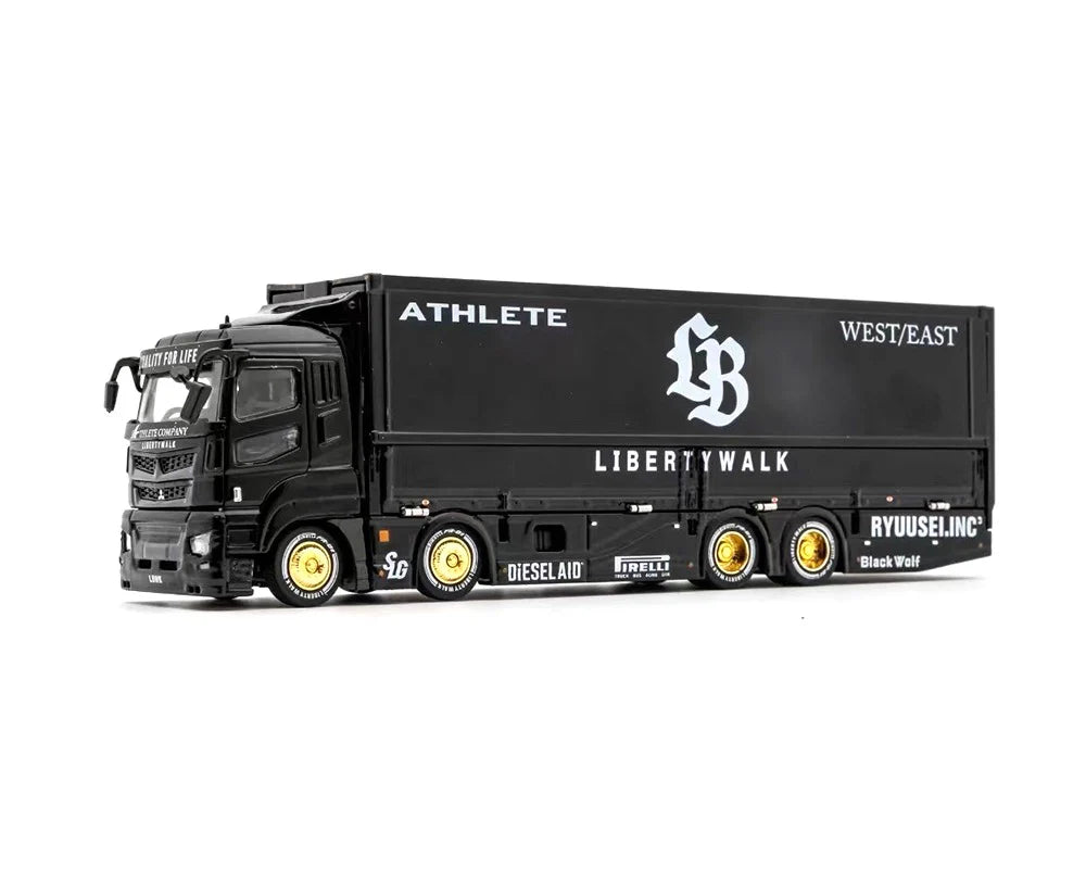 Pre order GCD 1:64 Liberty Walk LB-Trucks Mitsubishi Fuso Super Great Transporter Athlete - Black