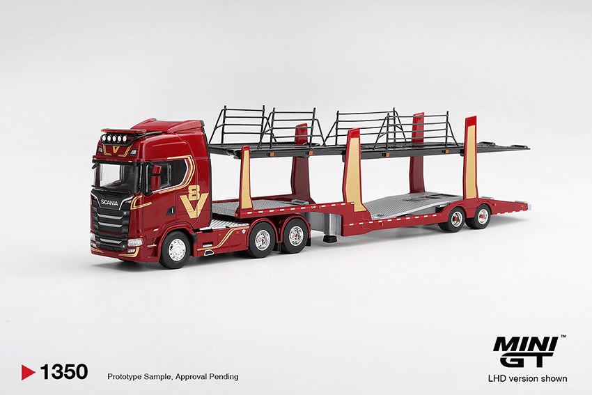 **PRE ORDER** Kaido House x Mini GT Scania 770S A6x4NA Car Transporter V8 - 50th Anniversary Car transporter Red - MGT01350