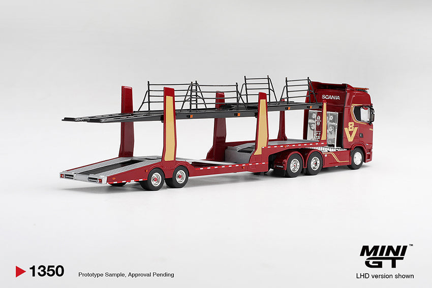 **PRE ORDER** Kaido House x Mini GT Scania 770S A6x4NA Car Transporter V8 - 50th Anniversary Car transporter Red - MGT01350