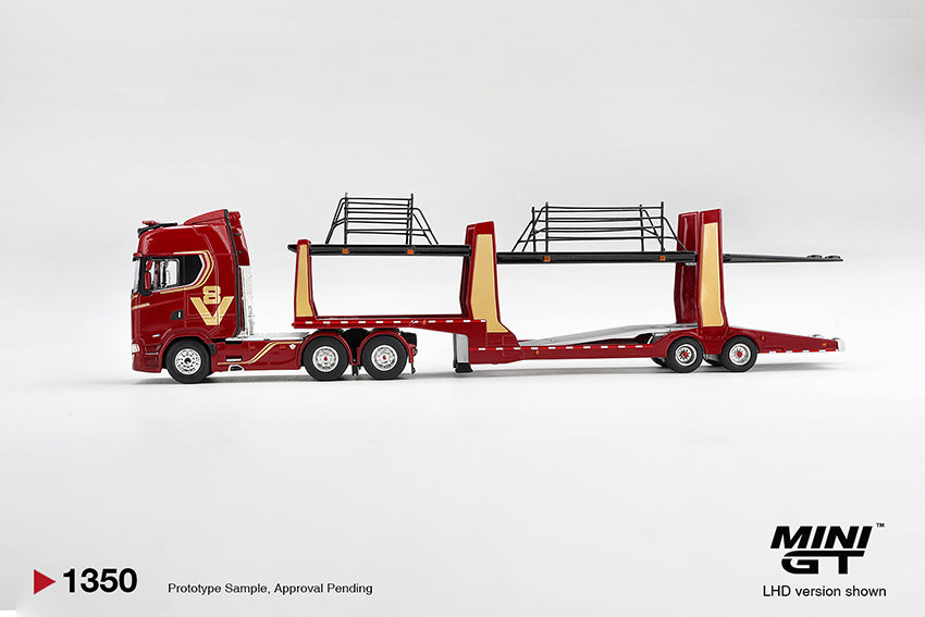 **PRE ORDER** Kaido House x Mini GT Scania 770S A6x4NA Car Transporter V8 - 50th Anniversary Car transporter Red - MGT01350