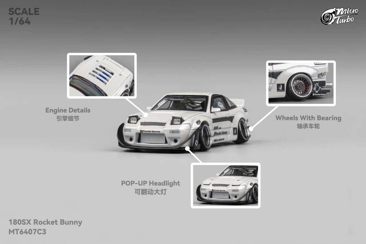 **PRE ORDER** Micro Turbo Nissan 180SX Custom Rocket Bunny - White