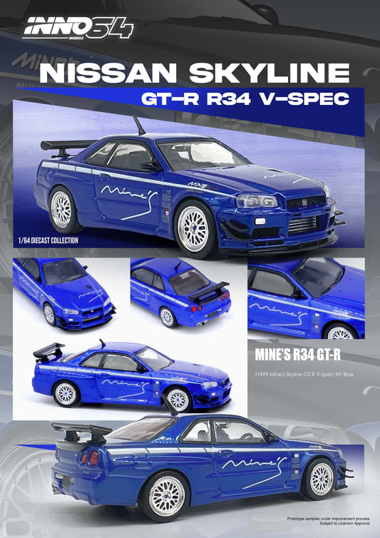 **PRE ORDER** INNO64 Nissan Skyline GT-R (R34) V-SPEC Tuned by "MINE'S"