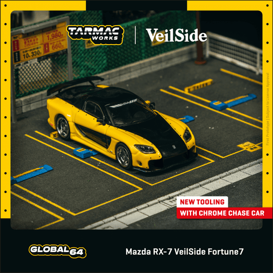 **PRE ORDER** Tarmac Works Mazda RX-7 Veilside Fortune 7 - Yellow / Black