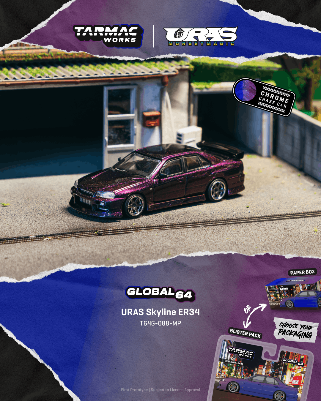 **PRE ORDER** Tarmac Works URAS Skyline R34 -T64G-088-MP