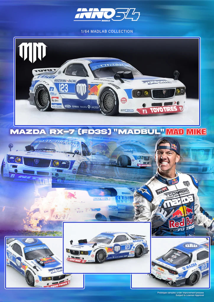 INNO64 Mad Mike Mazda RX-7 FD3S Pandem Rocket Bunny "MADBUL" MADLAB Collection