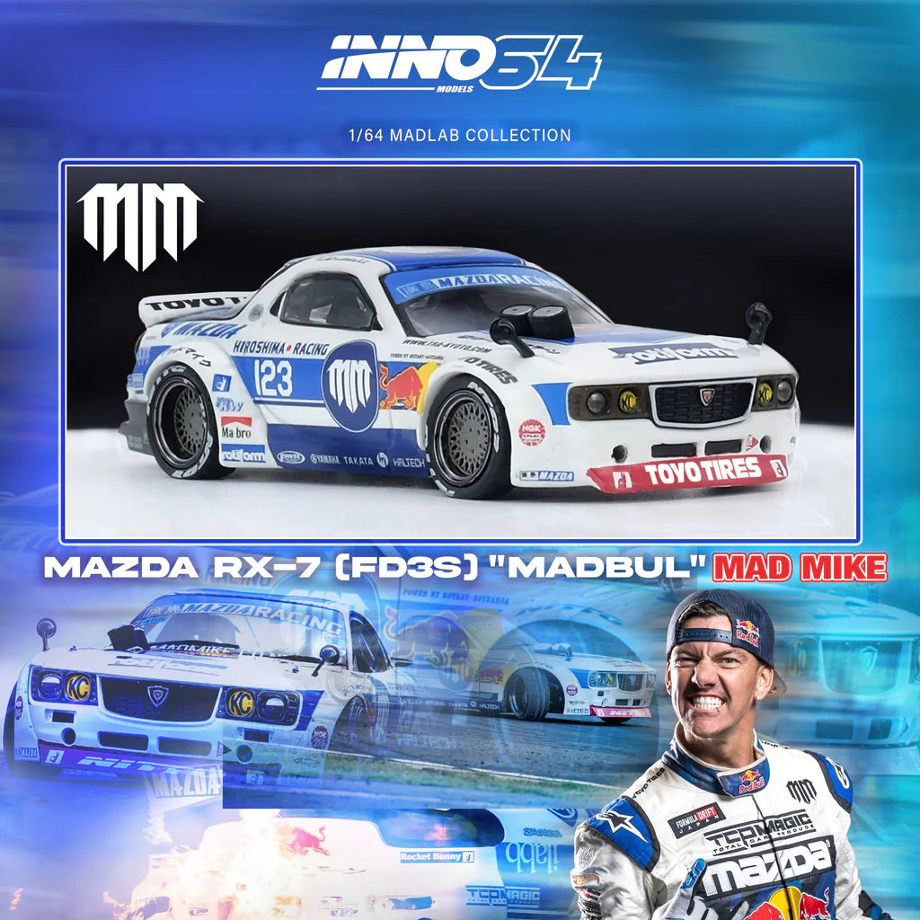 INNO64 Mad Mike Mazda RX-7 FD3S Pandem Rocket Bunny "MADBUL" MADLAB Collection