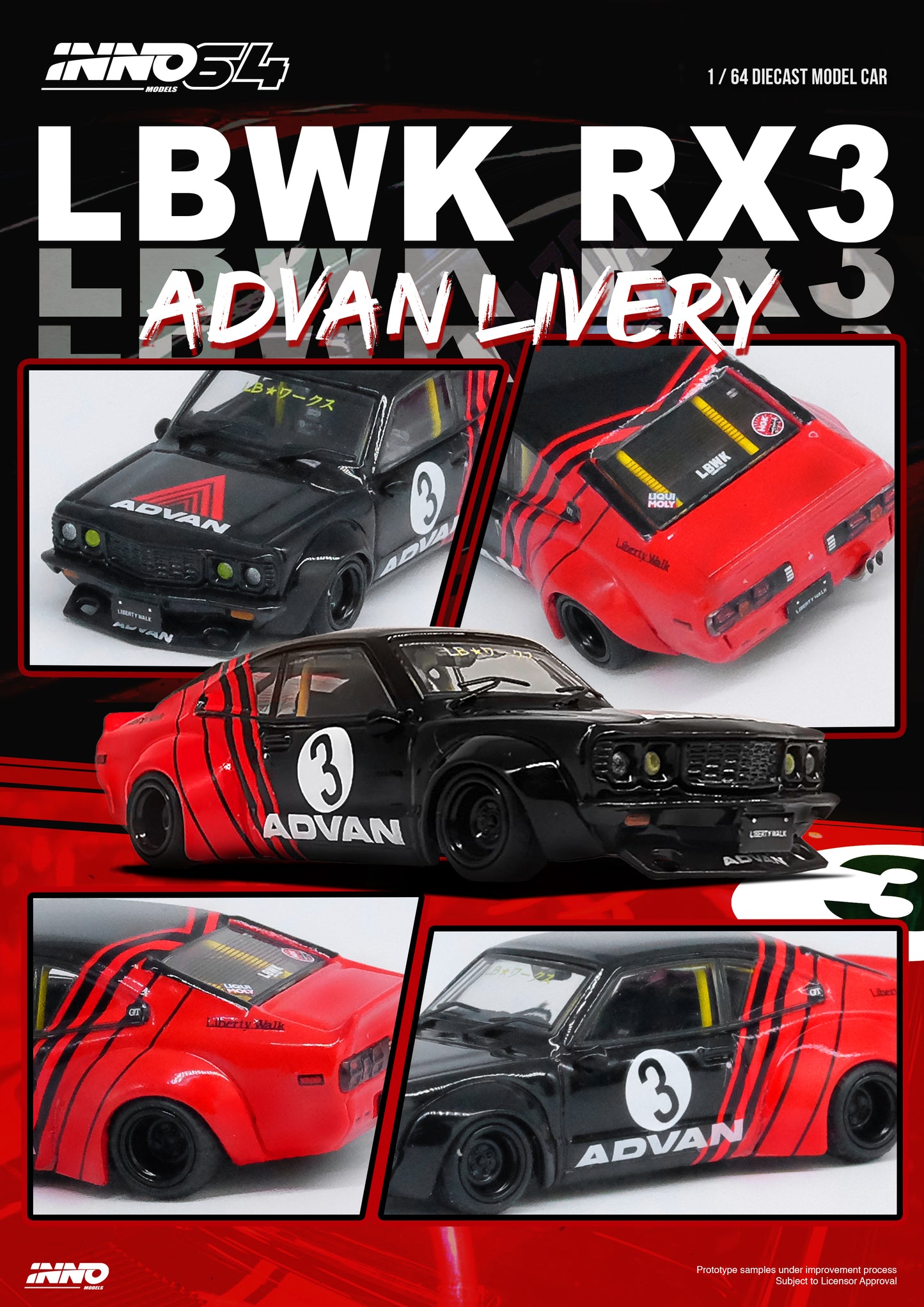 Pre Order INNO64 LBWK Mazda RX3 Savanna "Advan Livery"