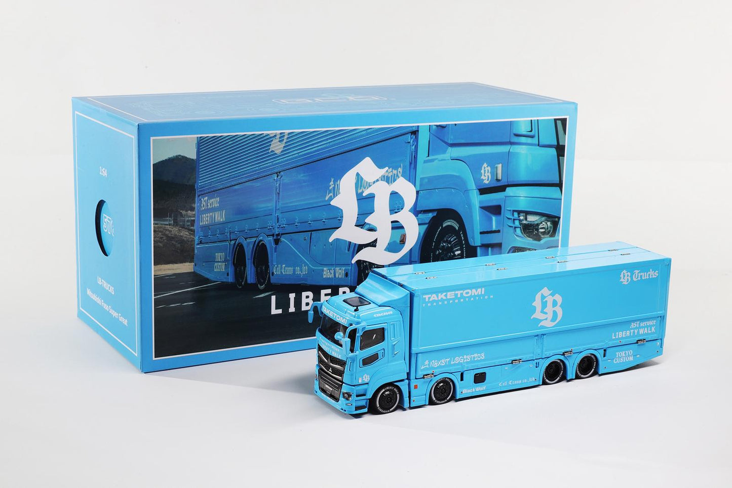 **PRE ORDER** GCD 1:64 Liberty Walk LB-Trucks Mitsubishi Fuso Super Great Transporter LBWK Skyblue - Liberty Walk Japan Store Exclusive