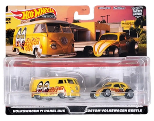 Hot Wheels Premium Twin Pack Moon Eyes Volkswagen T1 Panel Bus / Beetle