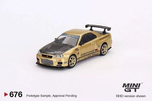 Mini GT Nissan Skyline R34 GTR Top Secret Gold - Japan Exclusive